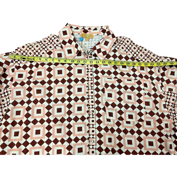 VRG GRL Button Up Shirt/Tunic Cotton Brown Pink Diamond Print Long Sleeve SZ 14 - Picture 11 of 14